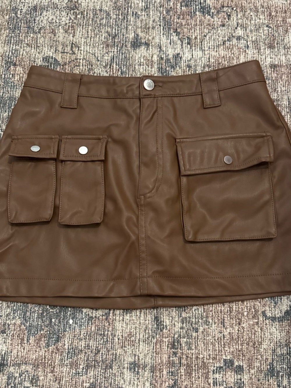 Brown Faux Leather Cargo Pocket Mini Skirt
